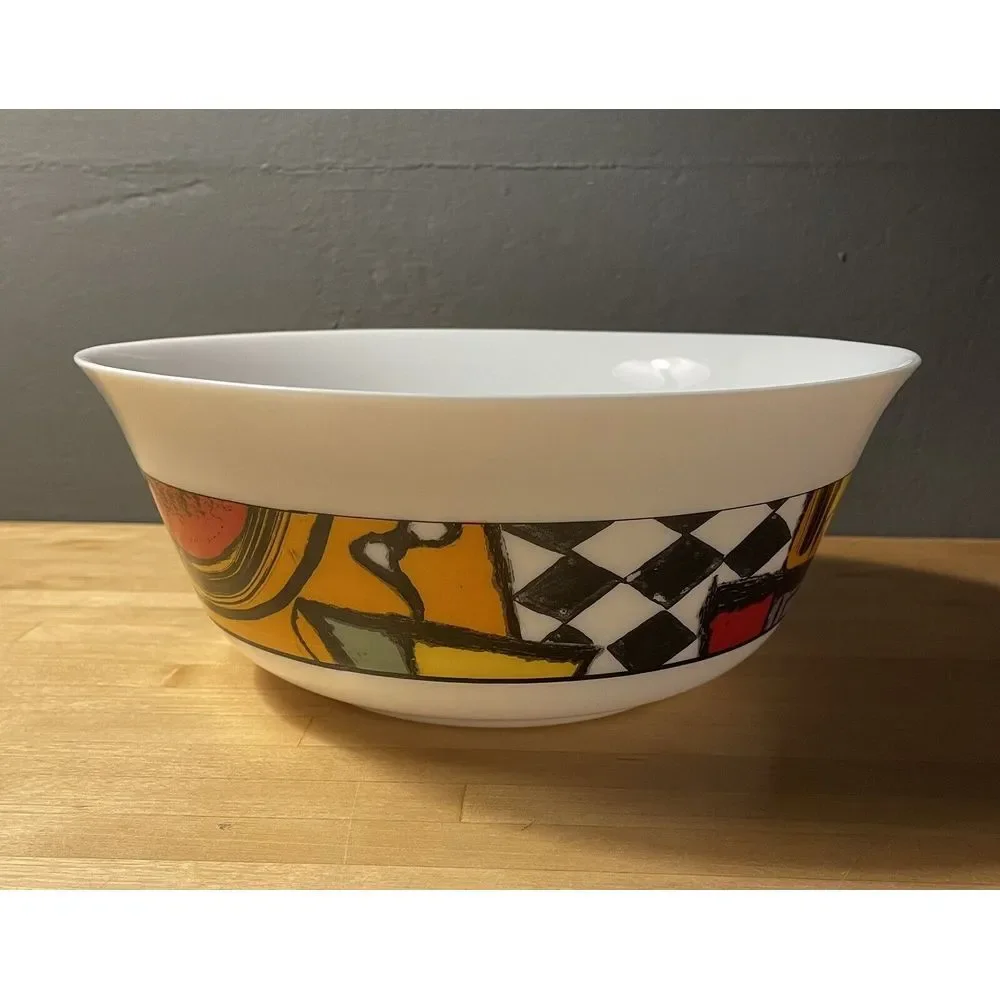 Vintage Arcopal France Santiago Patchwork Glass Serving Bowl 9 1/4" Retro 80's. - Picture 3 of 8